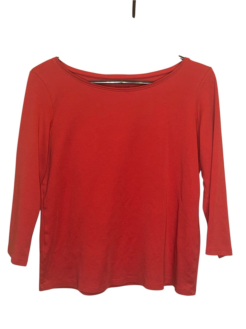 Eileen Fisher Red Boat Neck 3/4 Sleeve 100% Organic Cotton Top Women's Size Med